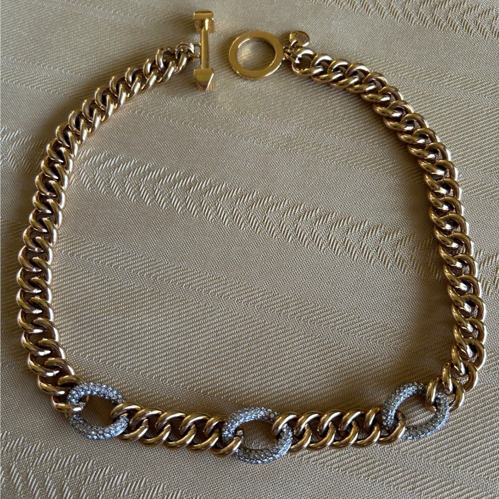 Juicy Couture Vintage Chunky Gold Tone Chain Rhinestone Toggle Necklace Y2K Glam